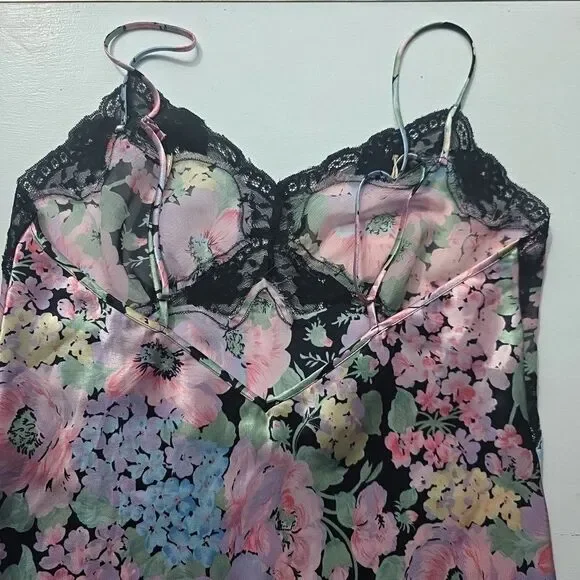 Vintage Gold Label Victoria’s Secret Floral Slip Camisole Lace Trim Lingerie L - Picture 5 of 7
